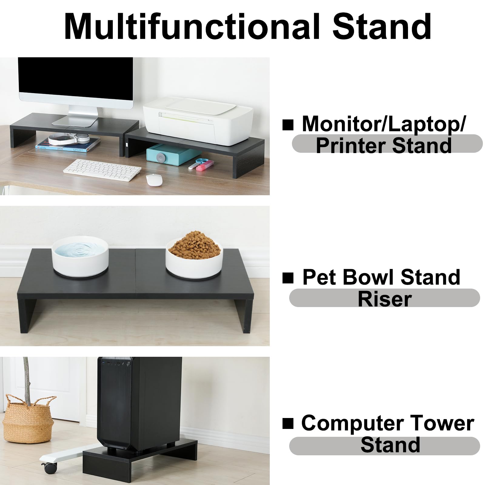 TEAMIX 20 inch Monitor Stand Riser, Wood Desktop Stand for PC/TV/Laptop/Printer, White Monitor Riser with Storage, Computer Stand with Keyboard Organizer