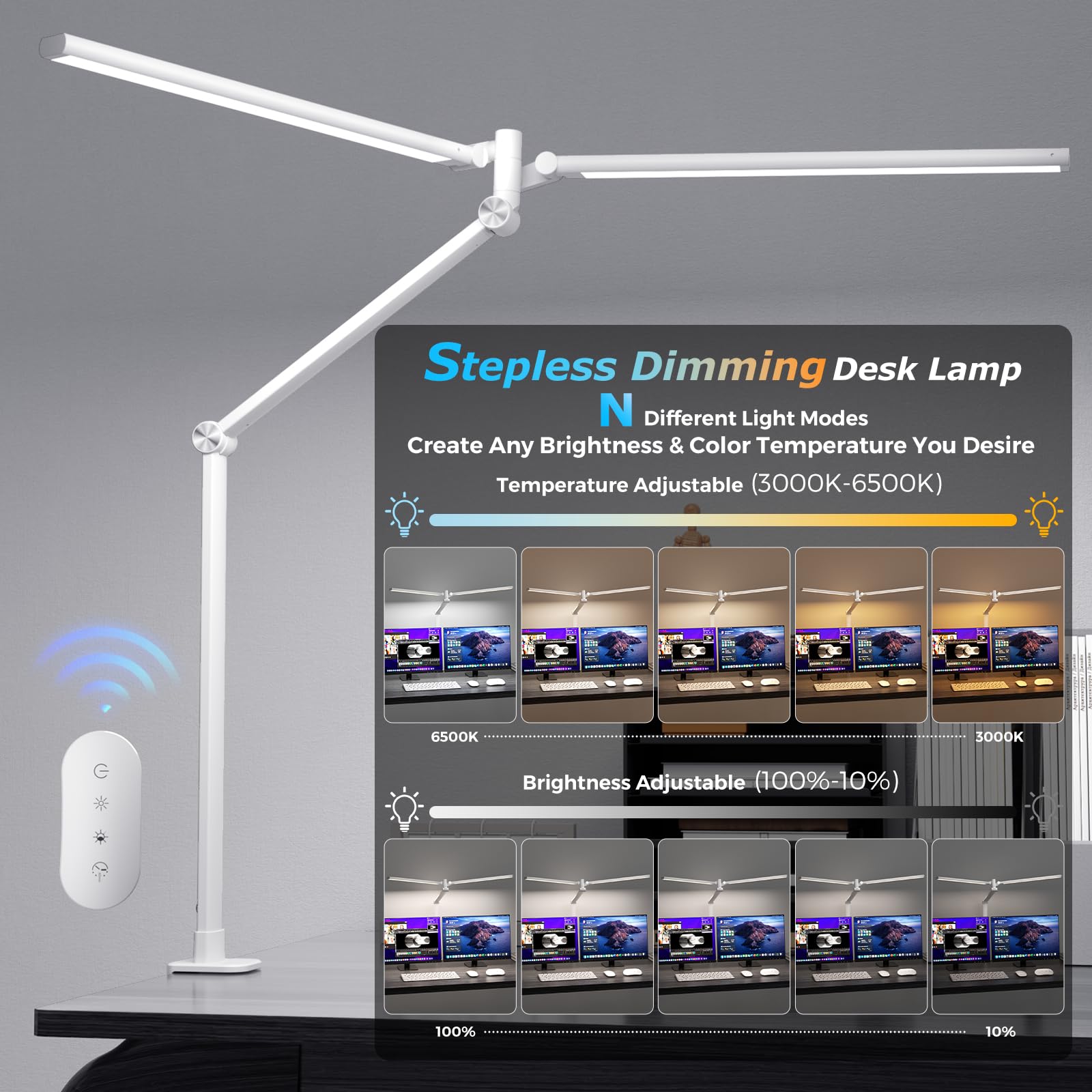 Airlonv 17-Inch Clamp LED Desk Lamp with Stepless Dimming