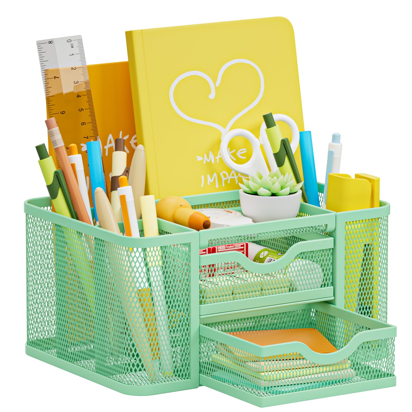 Marbrasse Mesh Pen Holder with 2 Storage Drawers