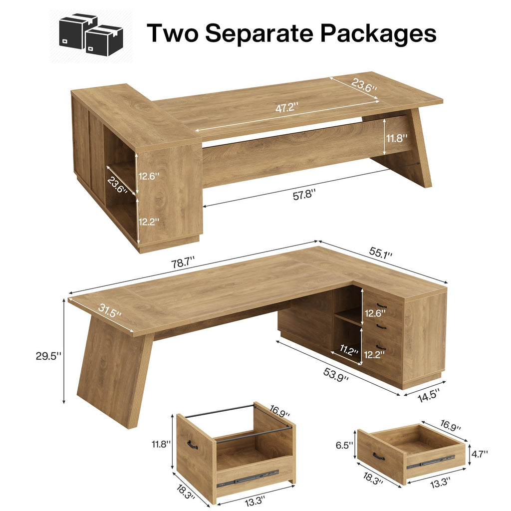 Tribesigns 78" L-Shaped Executive Desk, Large Modern Office Desk with Drawers and Lateral File Cabinet, Business Furniture with Storage Shelves, Big Computer Table for Home Office