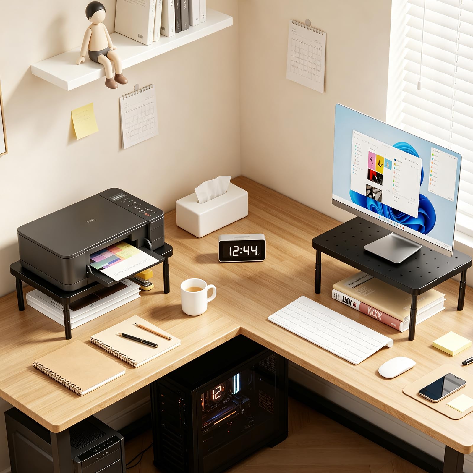 WALI Computer Monitor Stand for Desk, Adjustable Laptop Riser, Desk Monitor Stand Underneath Storage for Office, Home, School Supplies