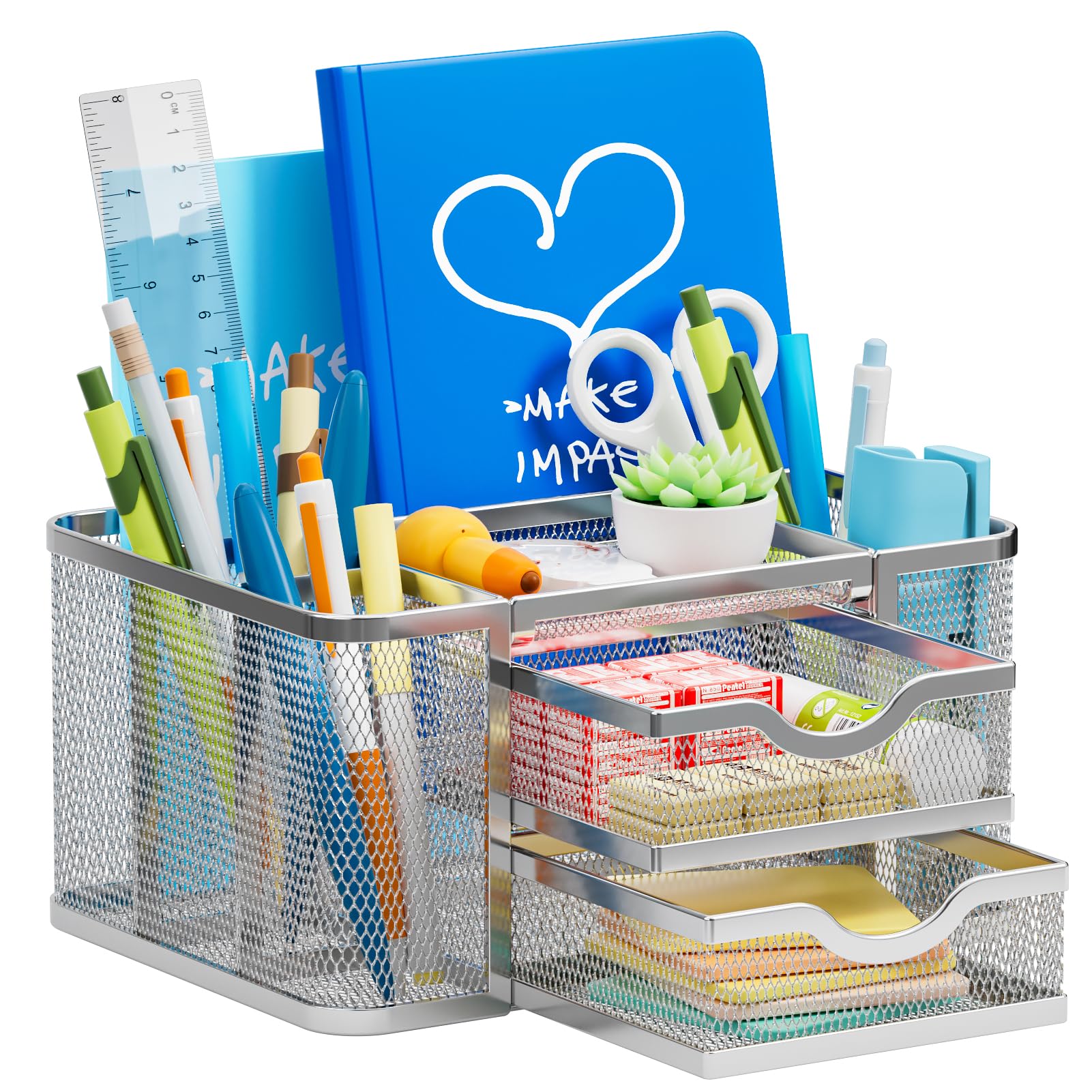 Marbrasse Mesh Pen Holder with 2 Storage Drawers