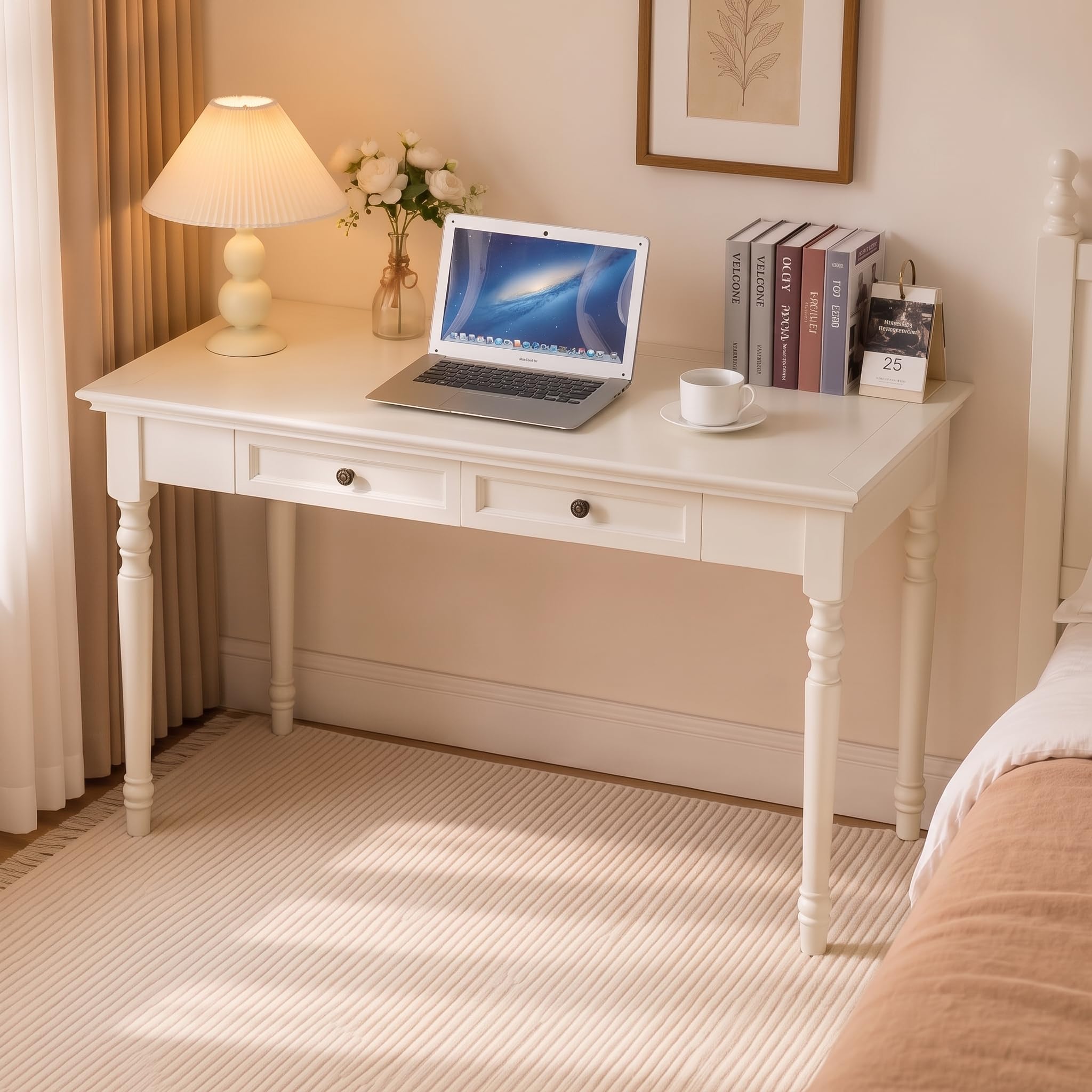 Conabaen 47" Solid Wood Writing Desk with Drawers