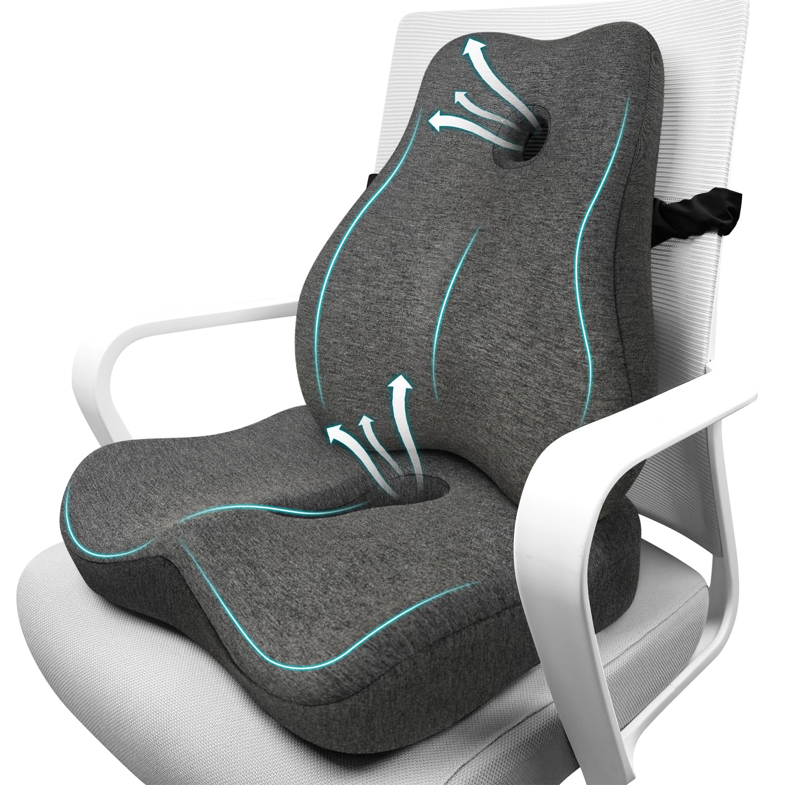 JIPORIER Memory Foam Seat Cushion ＆ Lumbar Pillow