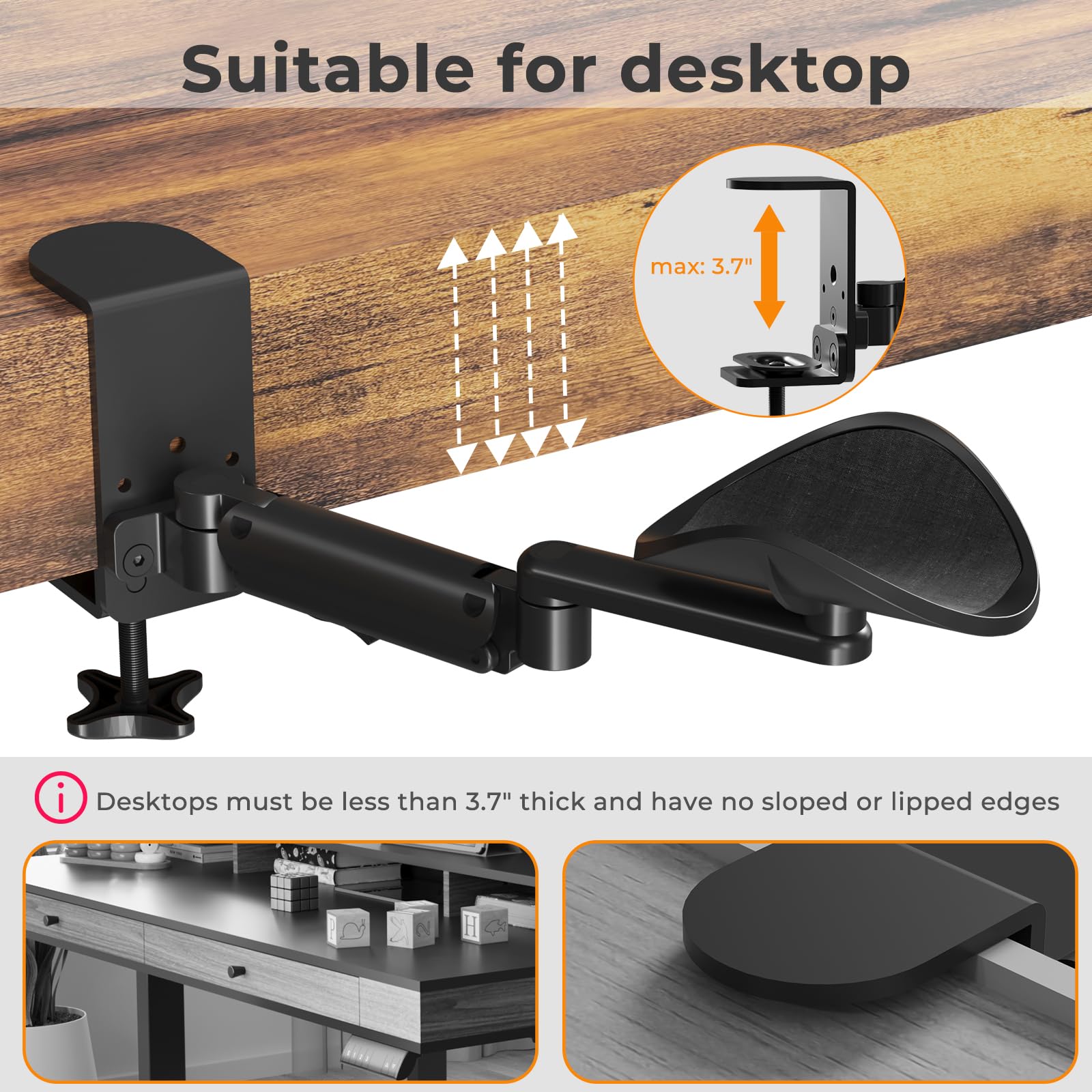 JOY worker Clamp-on Adjustable Armrest for Desk