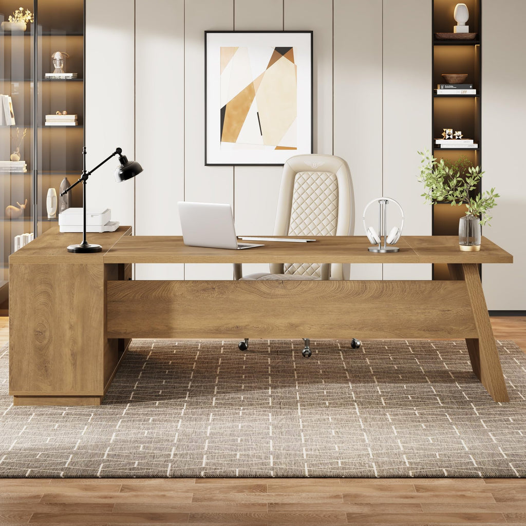 Tribesigns 78" L-Shaped Executive Desk, Large Modern Office Desk with Drawers and Lateral File Cabinet, Business Furniture with Storage Shelves, Big Computer Table for Home Office