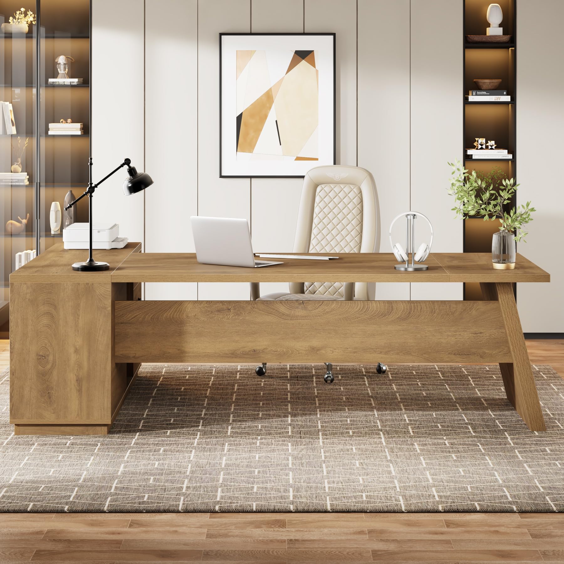 Tribesigns 78" L-Shaped Executive Desk, Large Modern Office Desk with Drawers and Lateral File Cabinet, Business Furniture with Storage Shelves, Big Computer Table for Home Office