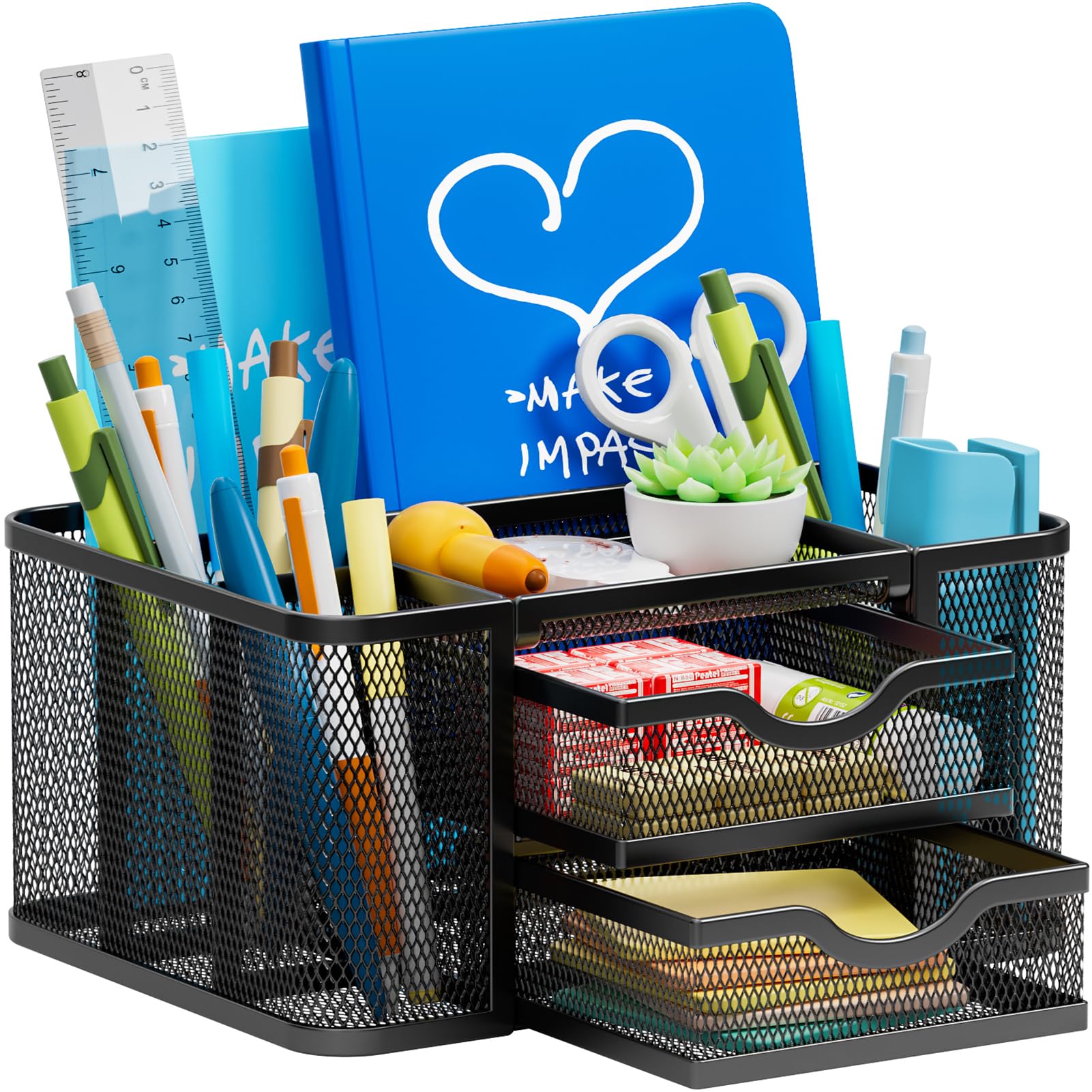 Marbrasse Mesh Pen Holder with 2 Storage Drawers