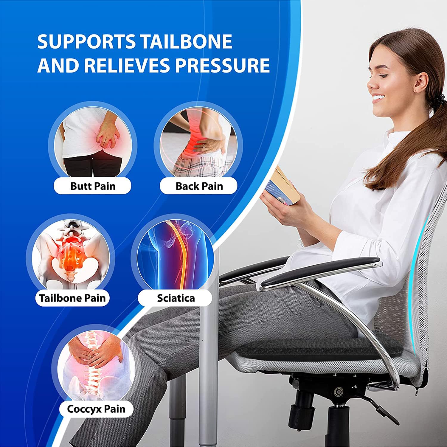 Helishy Gel Seat Cushion, Double Thick Egg Gel Cushion for Pressure Pain Relief, Breathable Wheelchair Cushion Chair Pads for Car Seat Office Chair