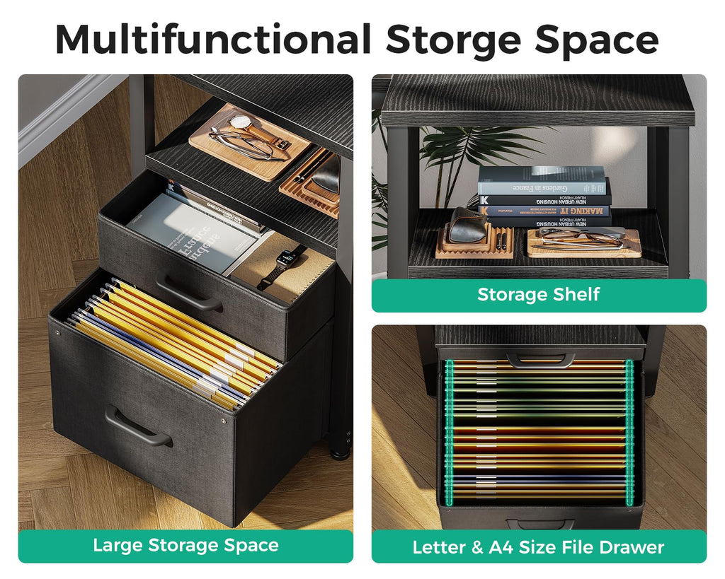 Coleshome L Shaped Computer Desk with 6 Drawers & Power Outlet, Corner Desk with Reversible Storage Shelf & File Drawer, Home Office Desk