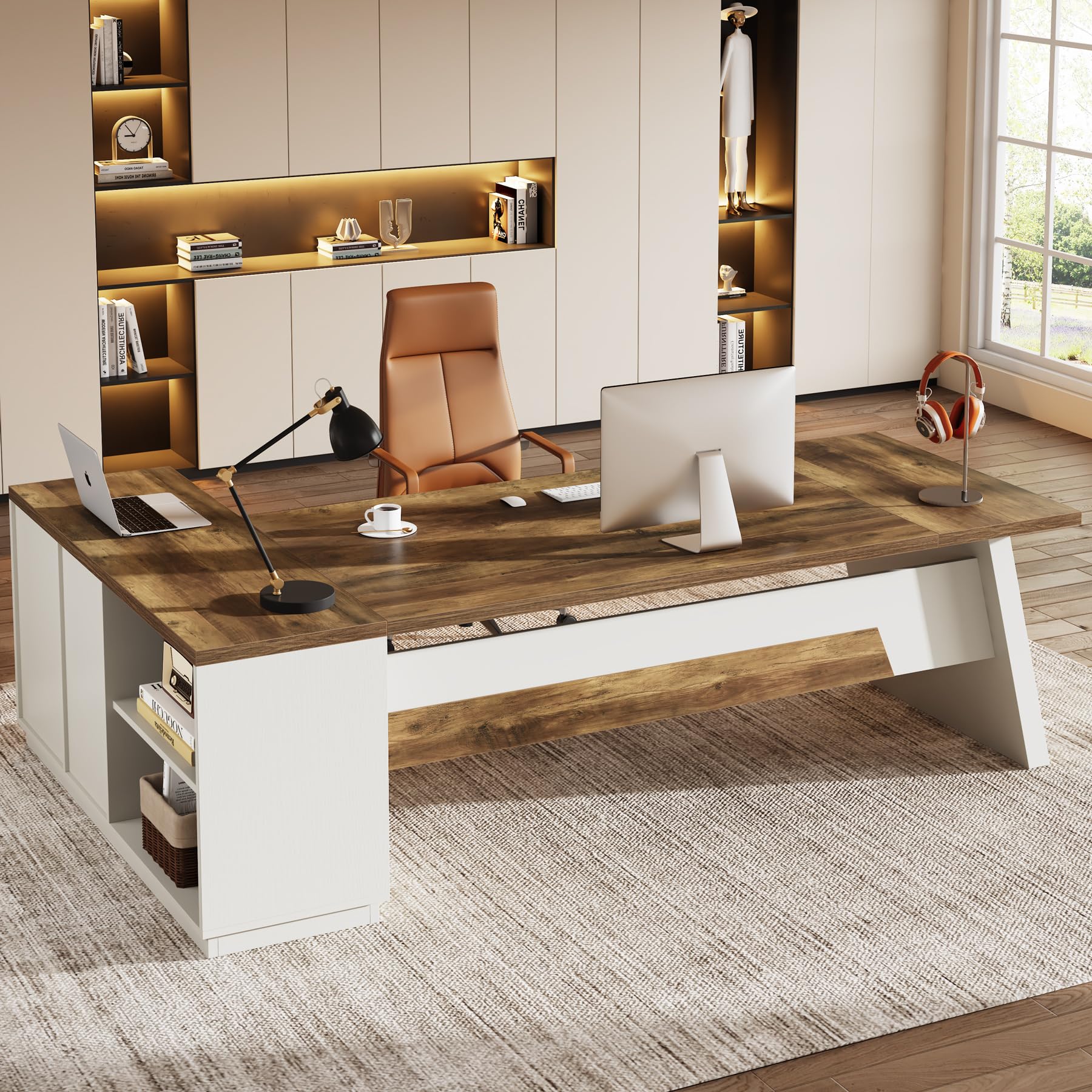 Tribesigns 78" L-Shaped Executive Desk, Large Modern Office Desk with Drawers and Lateral File Cabinet, Business Furniture with Storage Shelves, Big Computer Table for Home Office