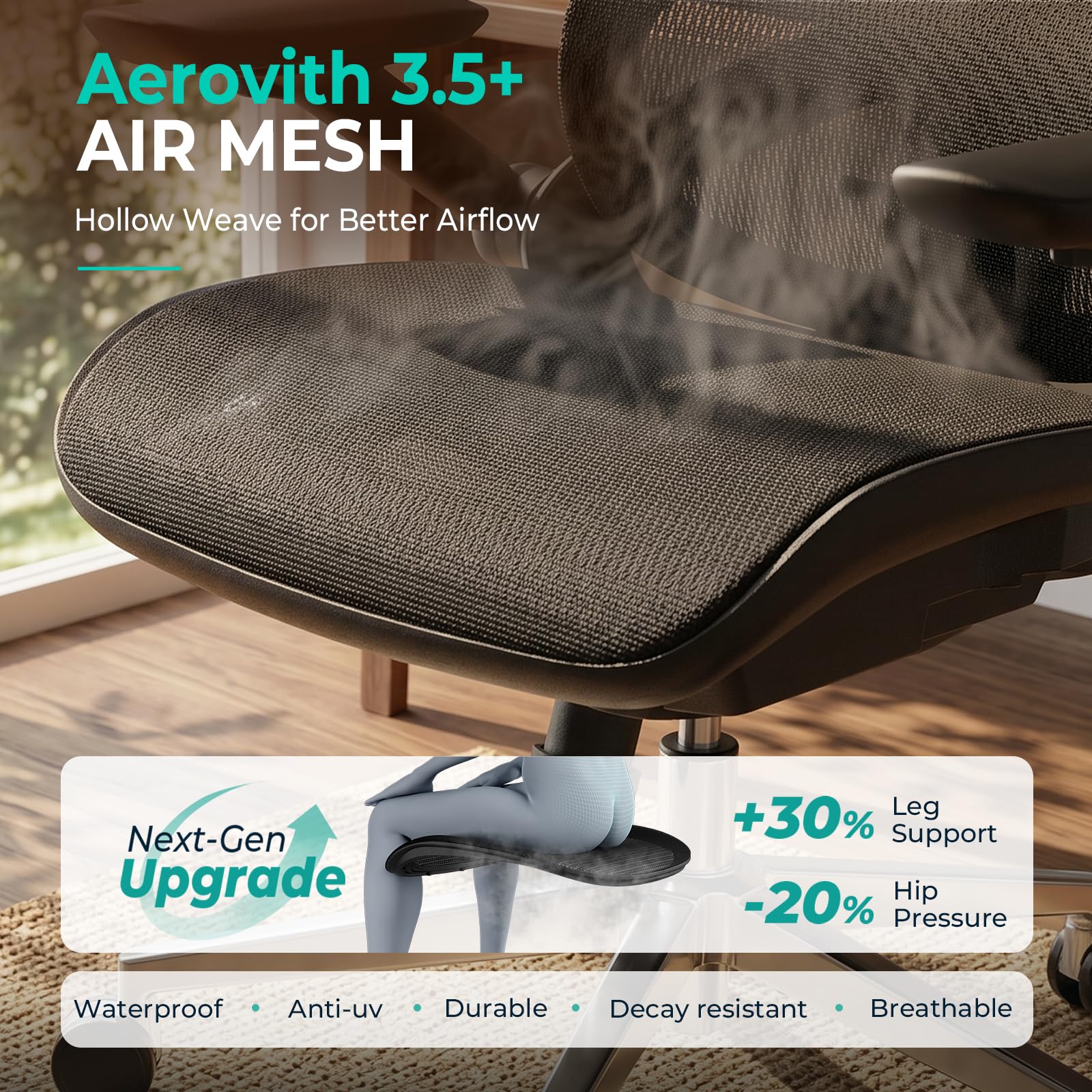CAPOT Ergonomic Mesh Office Chair, Adjustable Lumbar High Back Desk Chair 400lbs, 4D Flip-up Arms, 3 Tilt Backrest, 3D Headrest, PU Wheels, Swivel Rolling Computer Seating for Long Desk Work