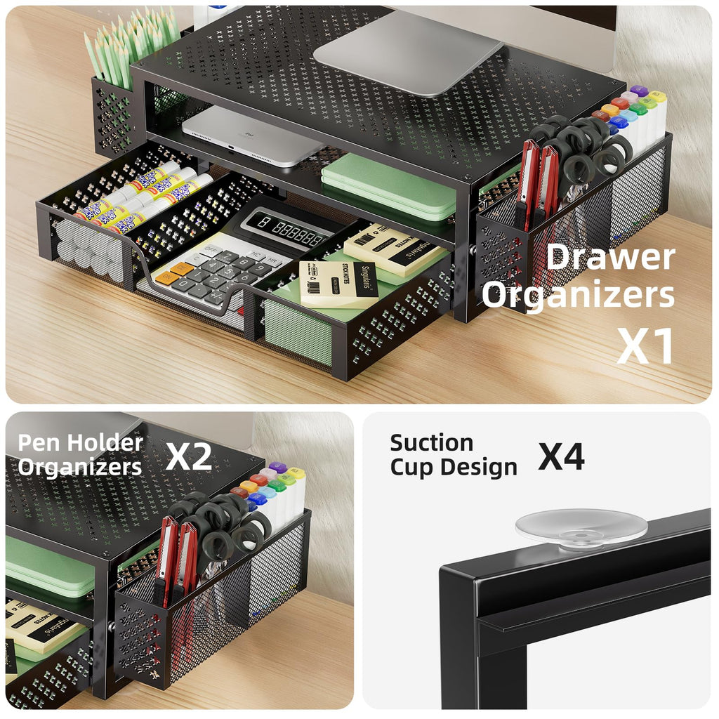 Simple Trending Metal Monitor Stand Riser and Computer Desk Organizer with Drawer for Laptop, Computer, iMac