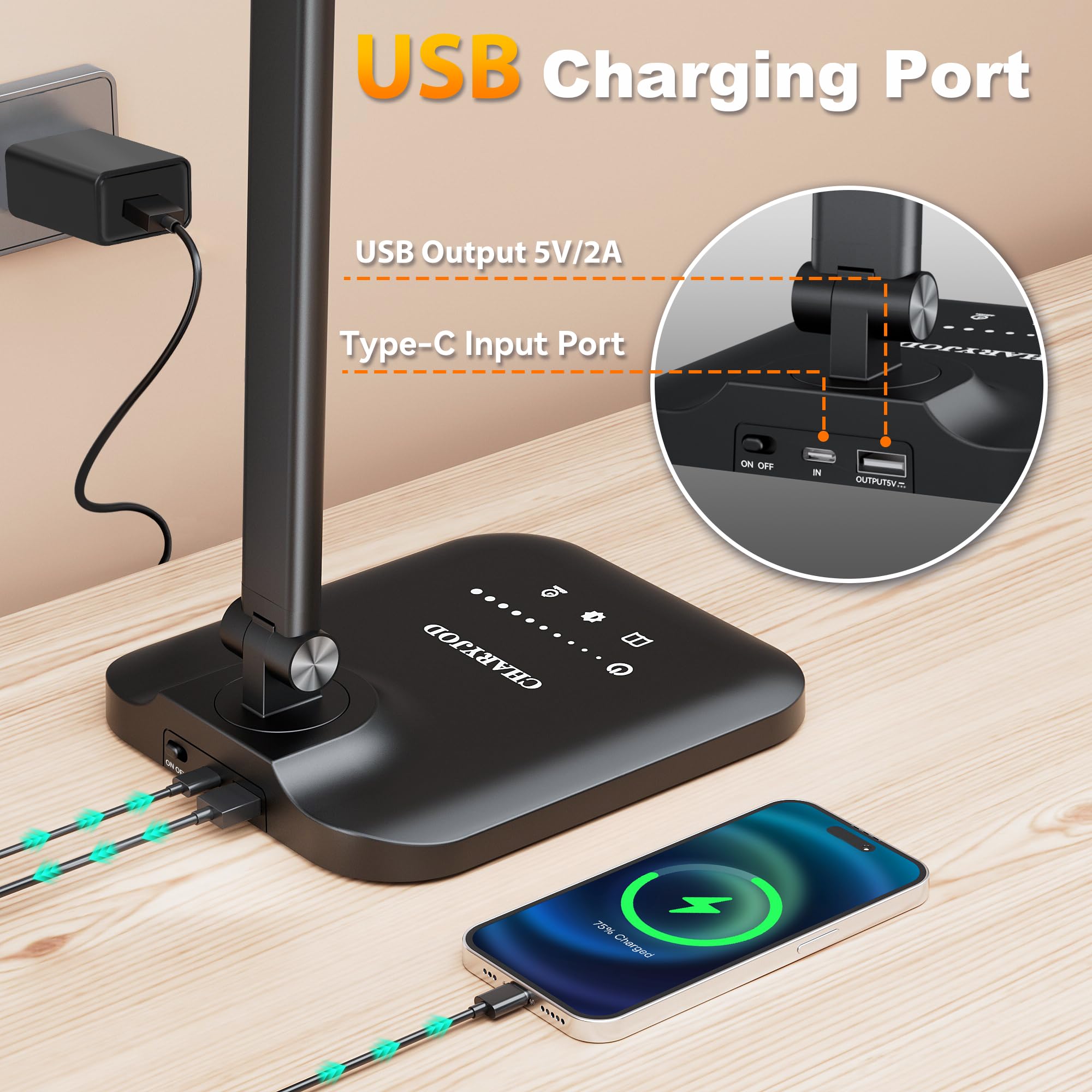 CHARYJOD LED Desk Lamp for Home and Office Workspaces