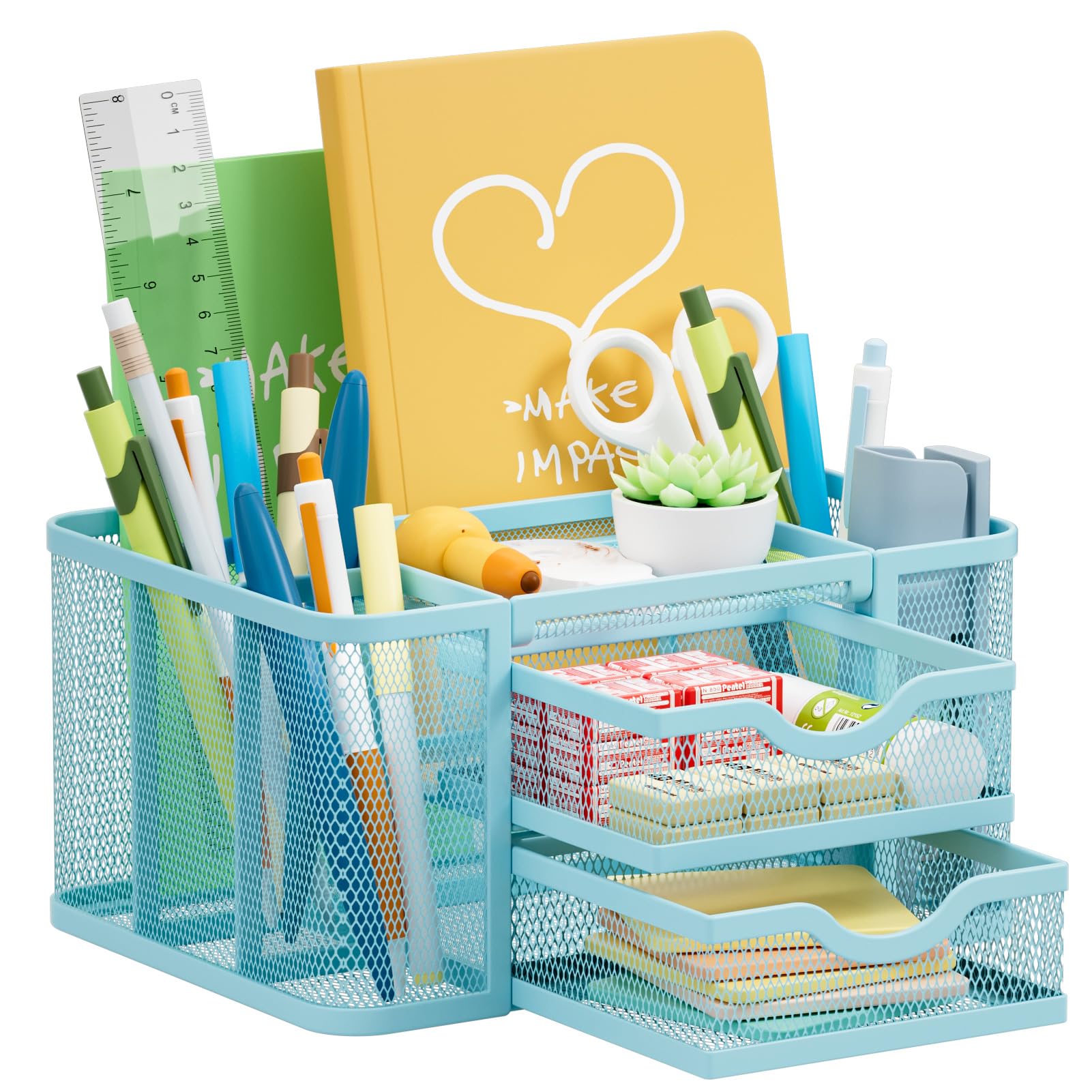 Marbrasse Mesh Pen Holder with 2 Storage Drawers