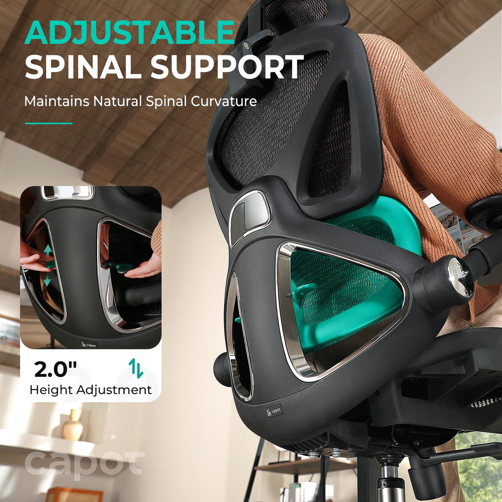 CAPOT Ergonomic Mesh Office Chair, Adjustable Lumbar High Back Desk Chair 400lbs, 4D Flip-up Arms, 3 Tilt Backrest, 3D Headrest, PU Wheels, Swivel Rolling Computer Seating for Long Desk Work