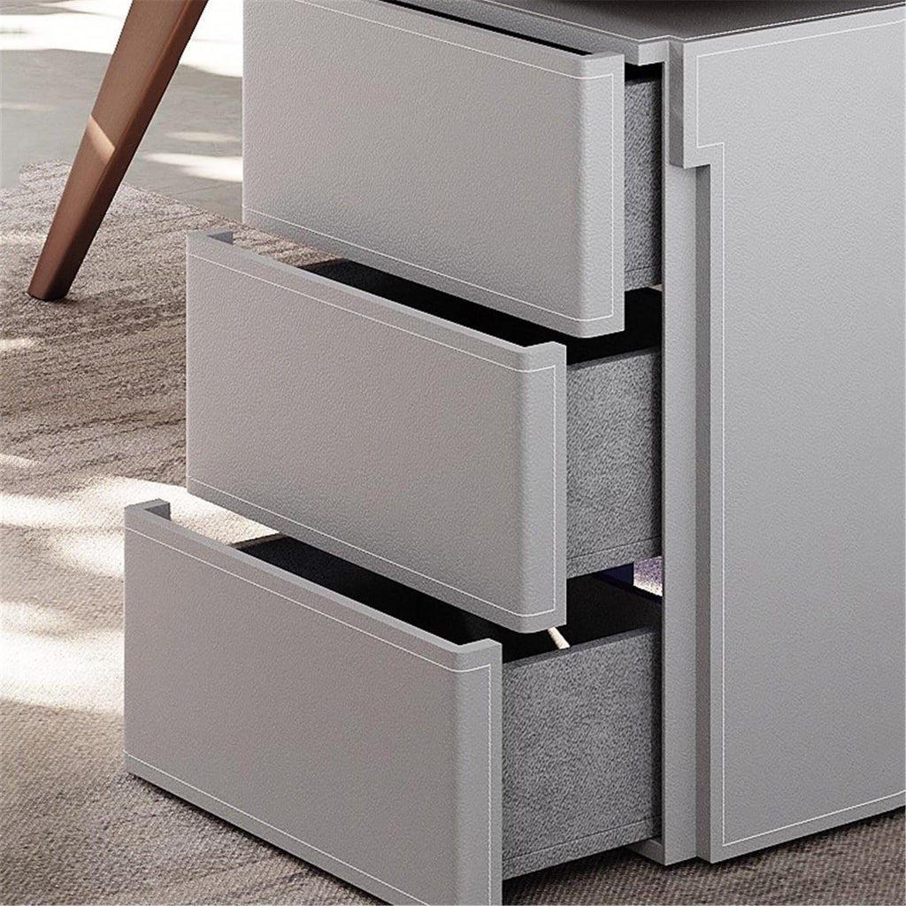 Computer Desk Modern Minimalist Laptop PC Desk with Drawers, Sturdy Home Office Workstation with Storage Cabinet, Walnut Brown Office Desk