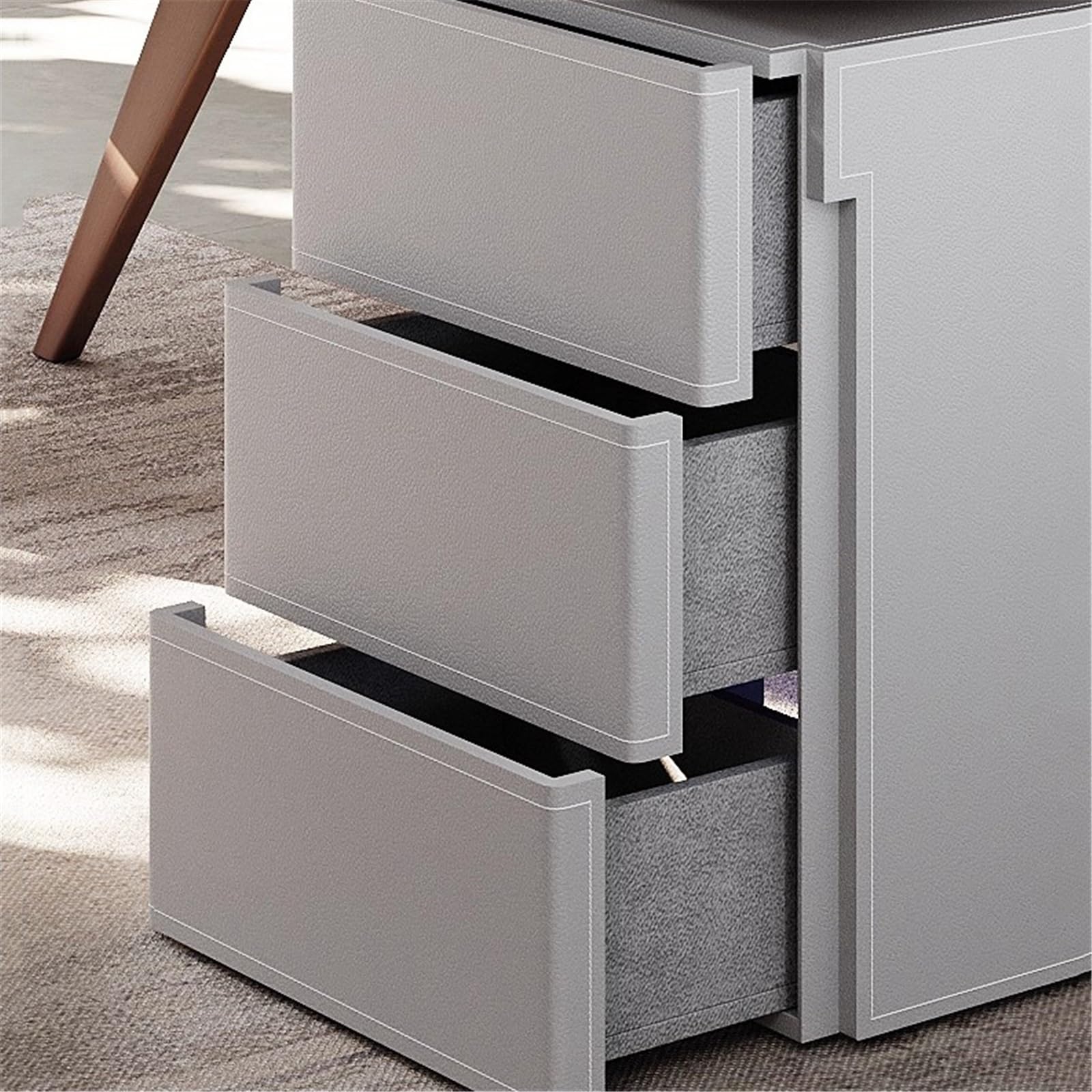 Computer Desk Modern Minimalist Laptop PC Desk with Drawers, Sturdy Home Office Workstation with Storage Cabinet, Walnut Brown Office Desk