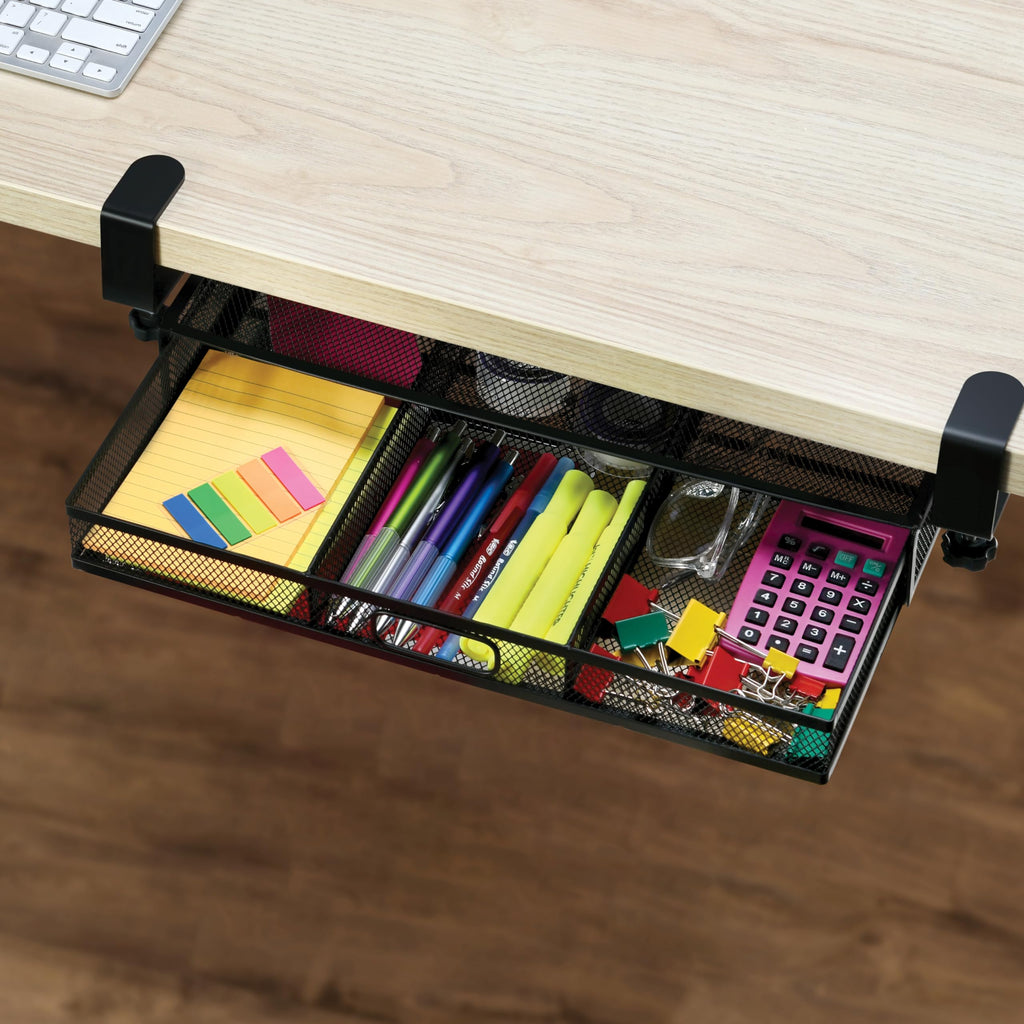 Clamp-On Under-Desk 2-Drawer Mesh Storage Organizer