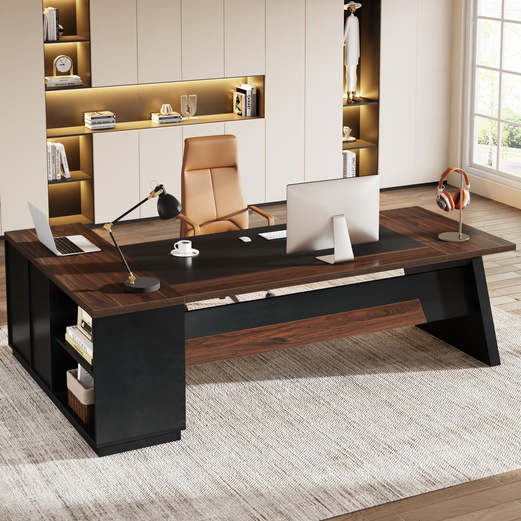 Tribesigns 78" L-Shaped Executive Desk, Large Modern Office Desk with Drawers and Lateral File Cabinet, Business Furniture with Storage Shelves, Big Computer Table for Home Office