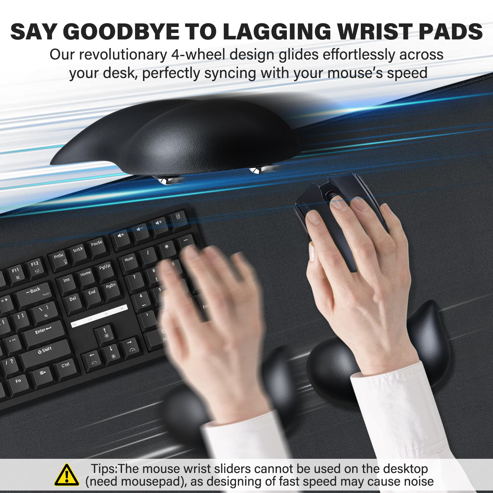 JIKIOU Ergonomic Gliding Palm Rests, Gel Mouse Wrist with Leather Surface, Sliding Wrist Pad with 4 Smooth Scroll Wheel, Fast Mouse Wrist Glider Designed for Office Computer Home Gaming