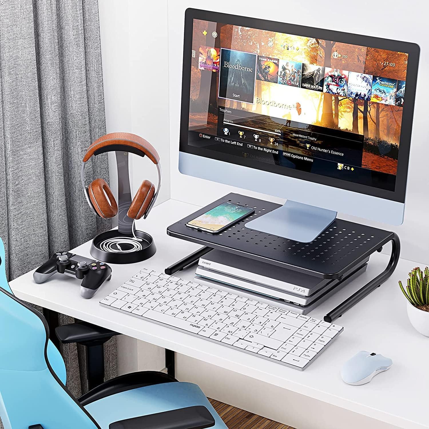 HUANUO Monitor Stand Riser for Desk, Laptop Stand, Laptop Shelf w/Vented Metal, Desktop Computer Stand Desk Organizer for Laptop, PC, Printer