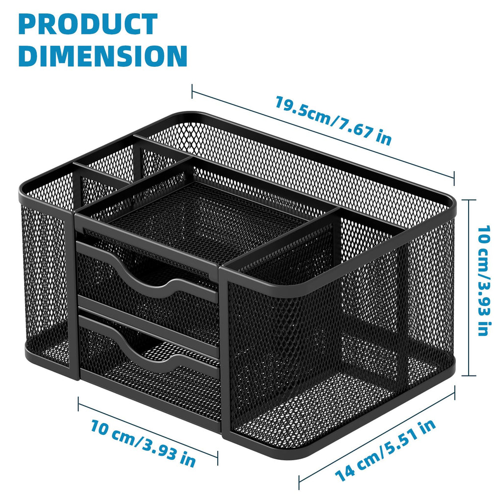 Marbrasse Mesh Pen Holder with 2 Storage Drawers
