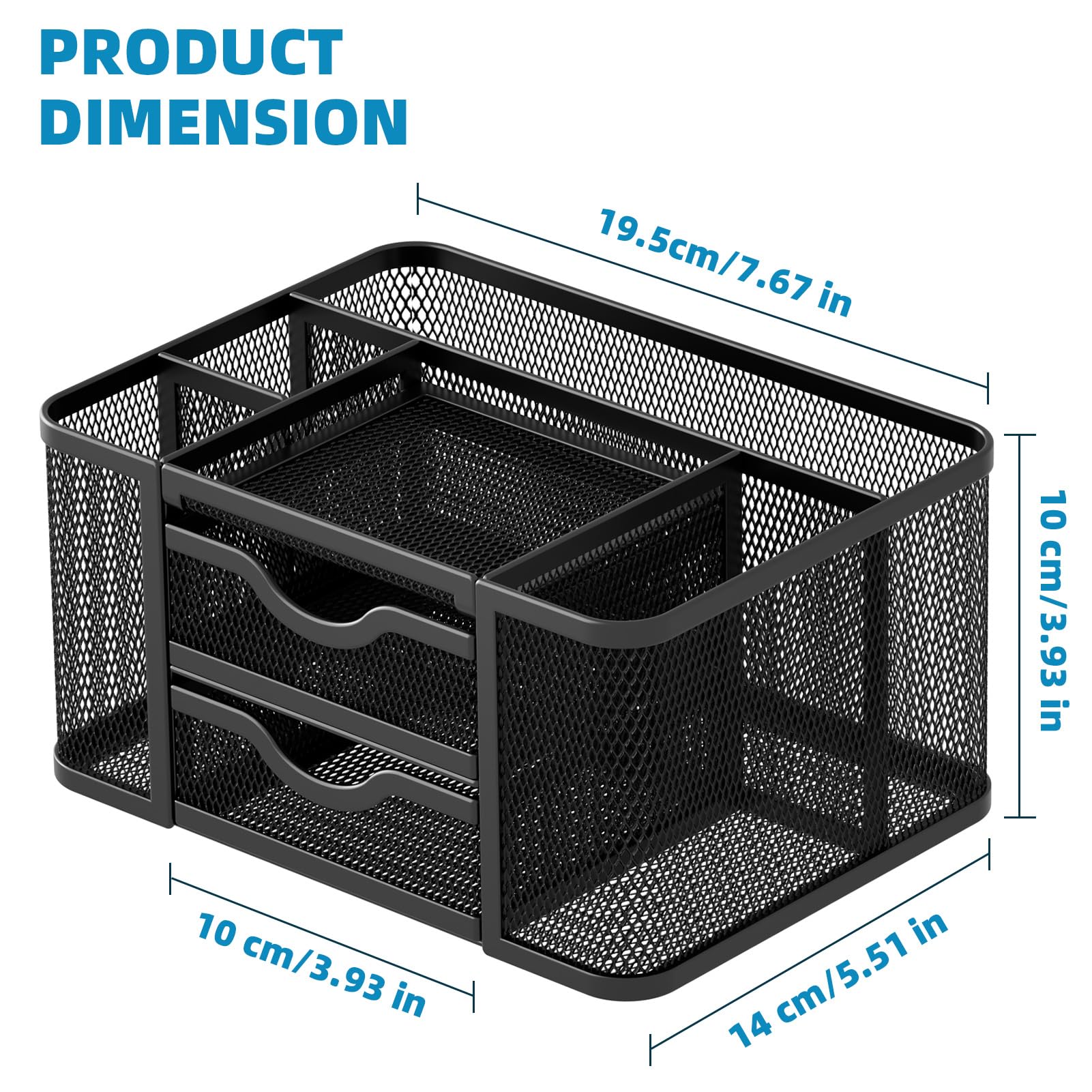 Marbrasse Mesh Pen Holder with 2 Storage Drawers