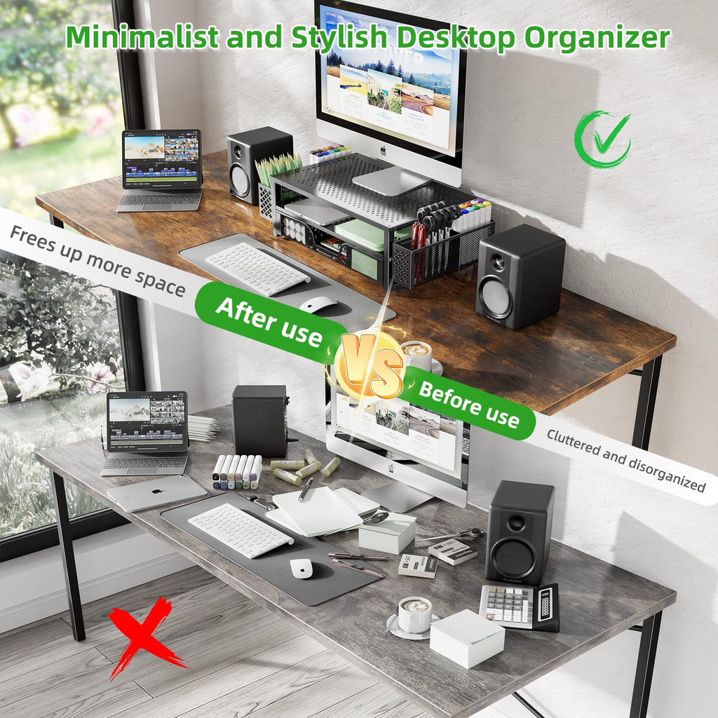 Simple Trending Metal Monitor Stand Riser and Computer Desk Organizer with Drawer for Laptop, Computer, iMac