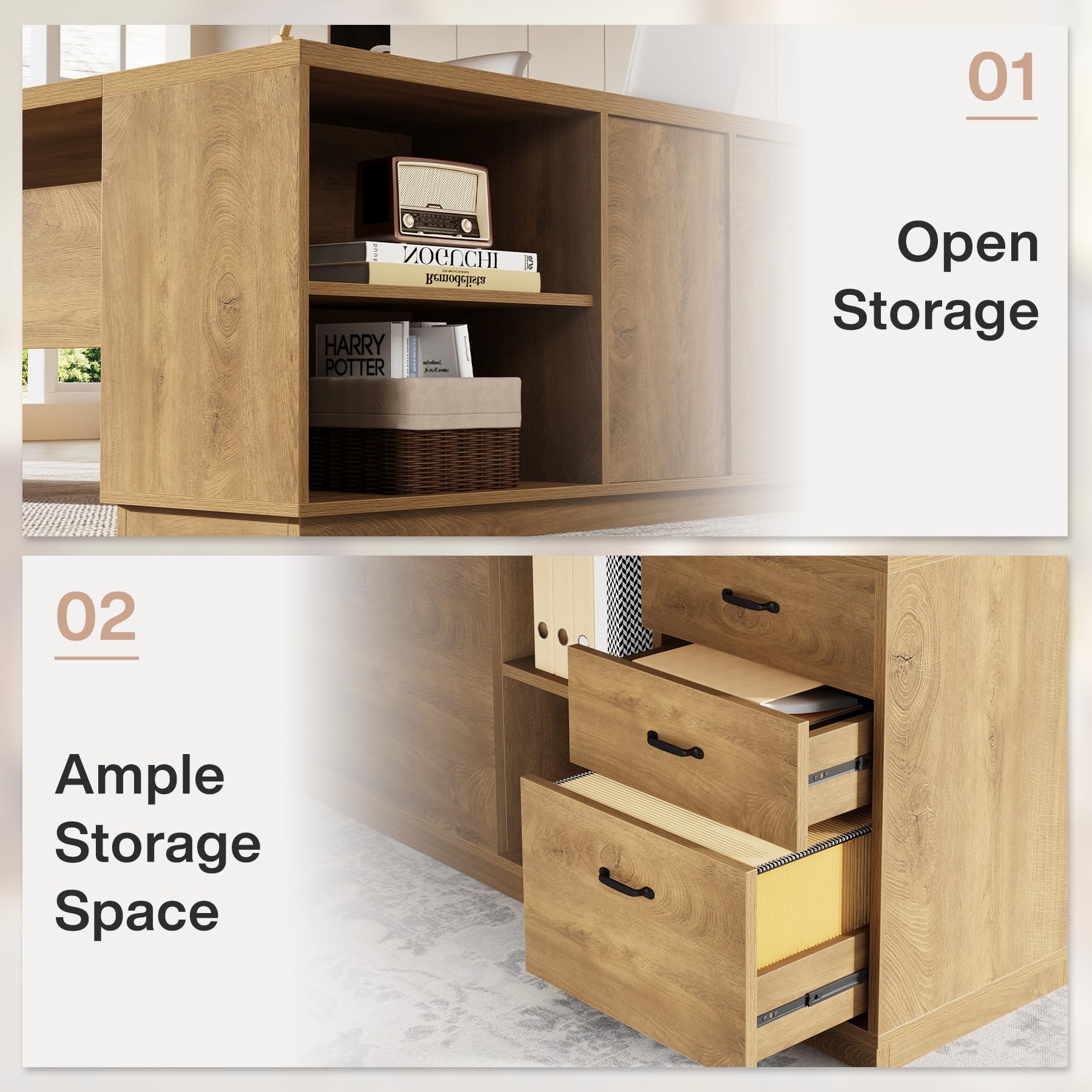 Tribesigns 78" L-Shaped Executive Desk, Large Modern Office Desk with Drawers and Lateral File Cabinet, Business Furniture with Storage Shelves, Big Computer Table for Home Office