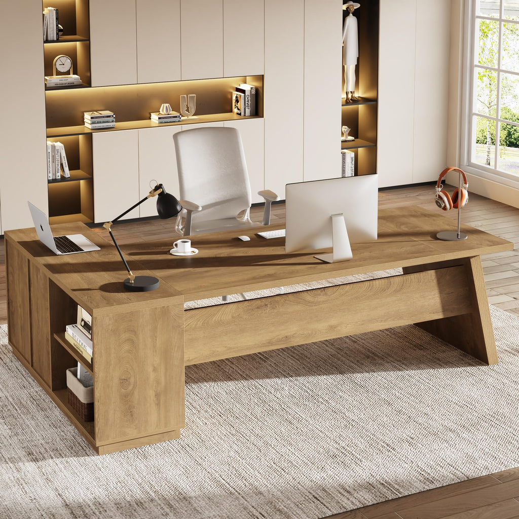 Tribesigns 78" L-Shaped Executive Desk, Large Modern Office Desk with Drawers and Lateral File Cabinet, Business Furniture with Storage Shelves, Big Computer Table for Home Office