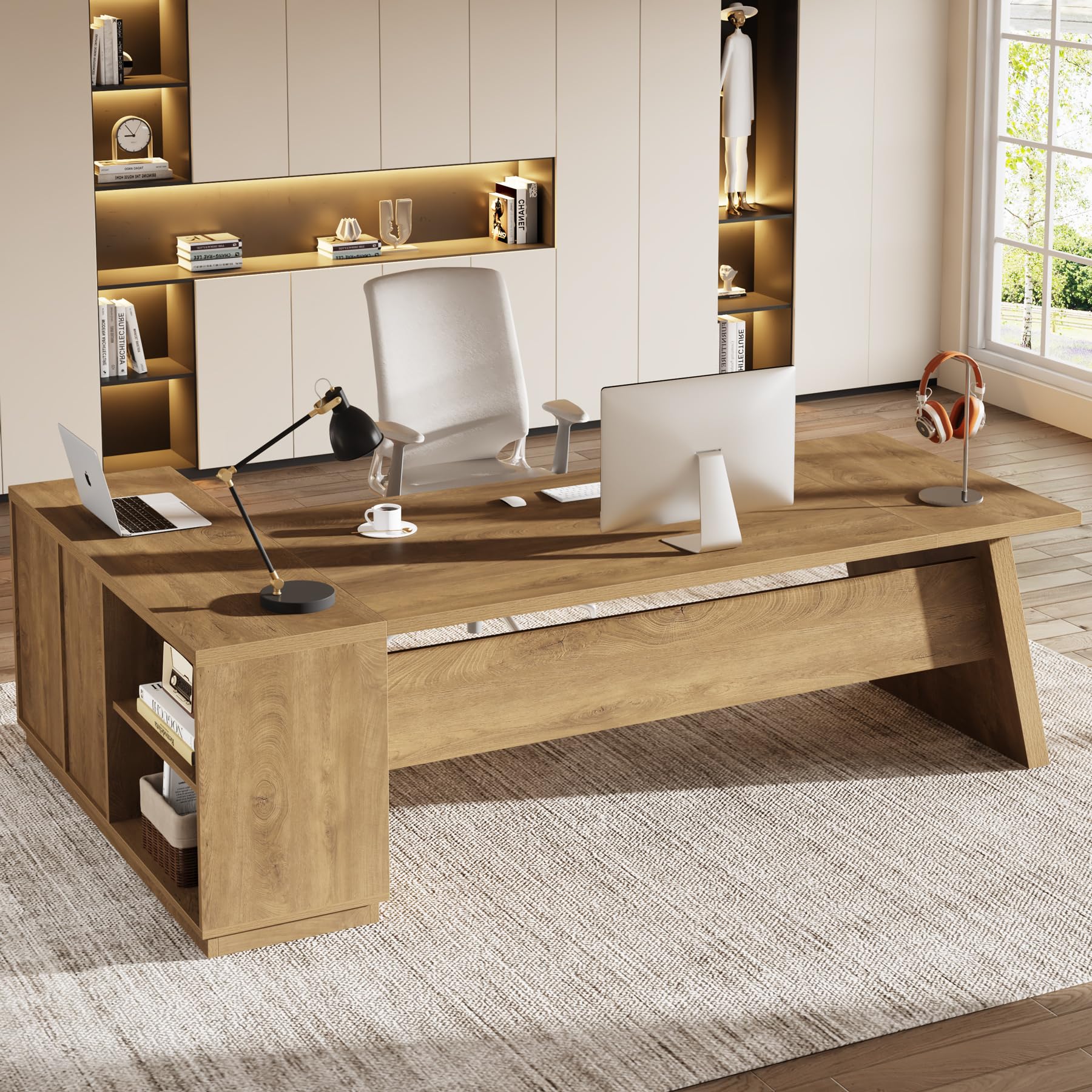 Tribesigns 78" L-Shaped Executive Desk, Large Modern Office Desk with Drawers and Lateral File Cabinet, Business Furniture with Storage Shelves, Big Computer Table for Home Office