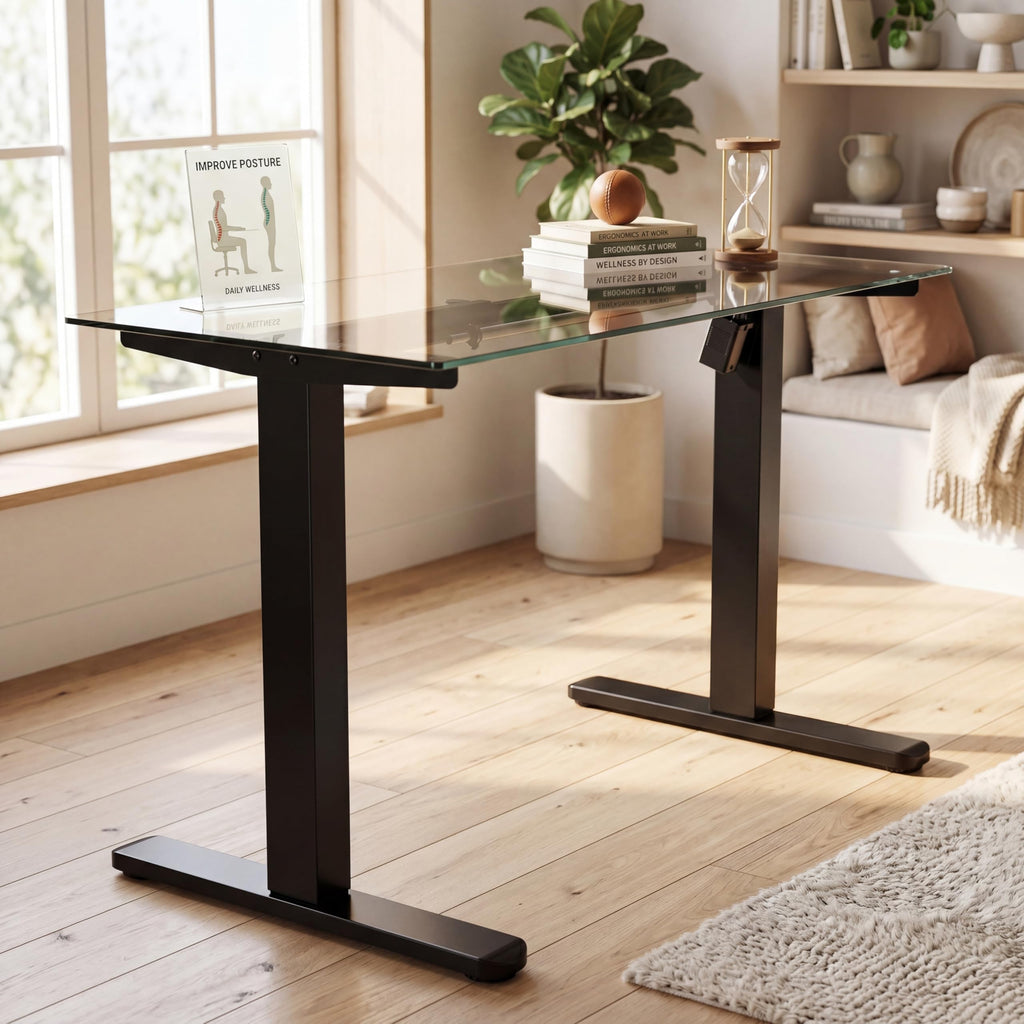 HUANUO Standing Desk Frame with 220lbs Powerful Brushless Motor, Thick T-Shaped Adjustable Desk Legs Made of Automotive-Grade Steel, for Max 75″ x 35″ Desktop, for Home Office, Frame Only