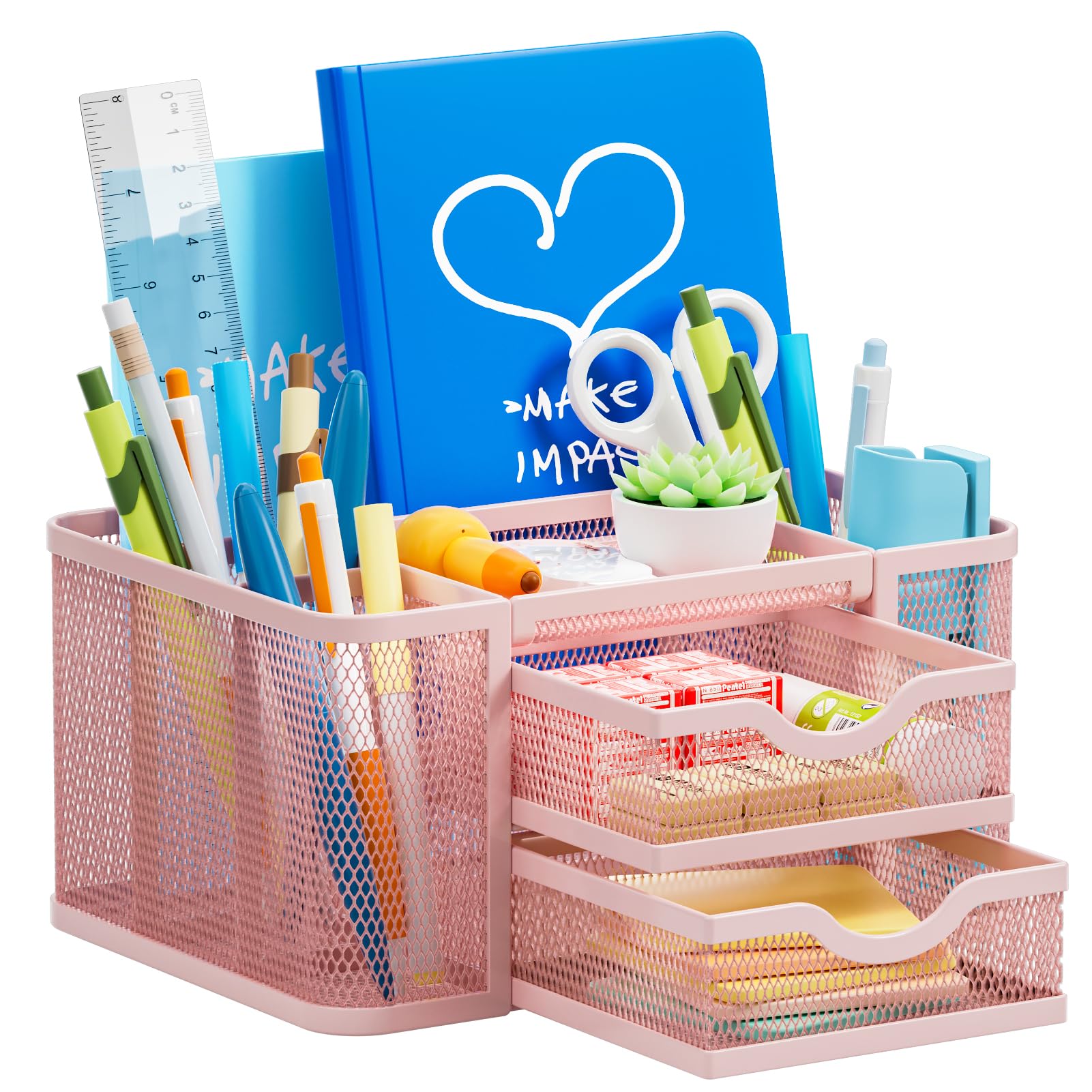 Marbrasse Mesh Pen Holder with 2 Storage Drawers