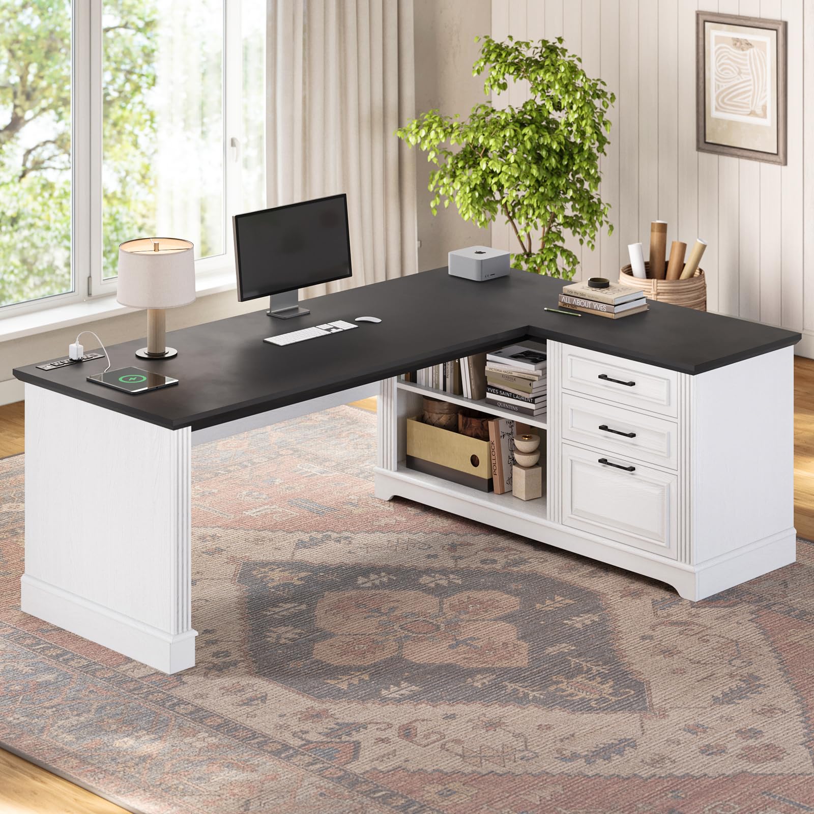 SEDETA Corner Desk for Small Space, Corner Computer Desk, Small Computer Desk with Drawers and Storage Shelves for Home Office, Living Room, Bedroom