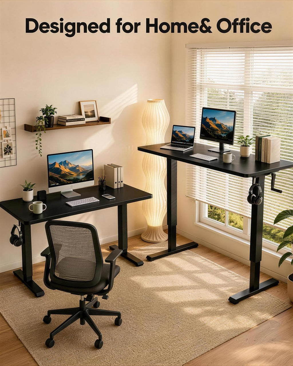Whole Piece Manual Standing Desk Adjustable Height with Lockable Casters- Hand Crank Stand up Desk with Wheels, Mobile Sit to Stand Workstation with Handle