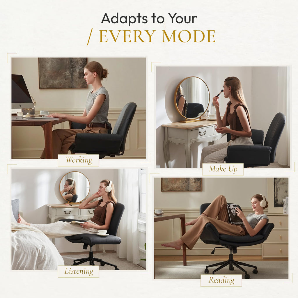 Dowinx Criss Cross Chair with Five-Level Adjustable Arms and Wheels - Comfortable Ergonomic PU Leather Swivel Vanity Chair