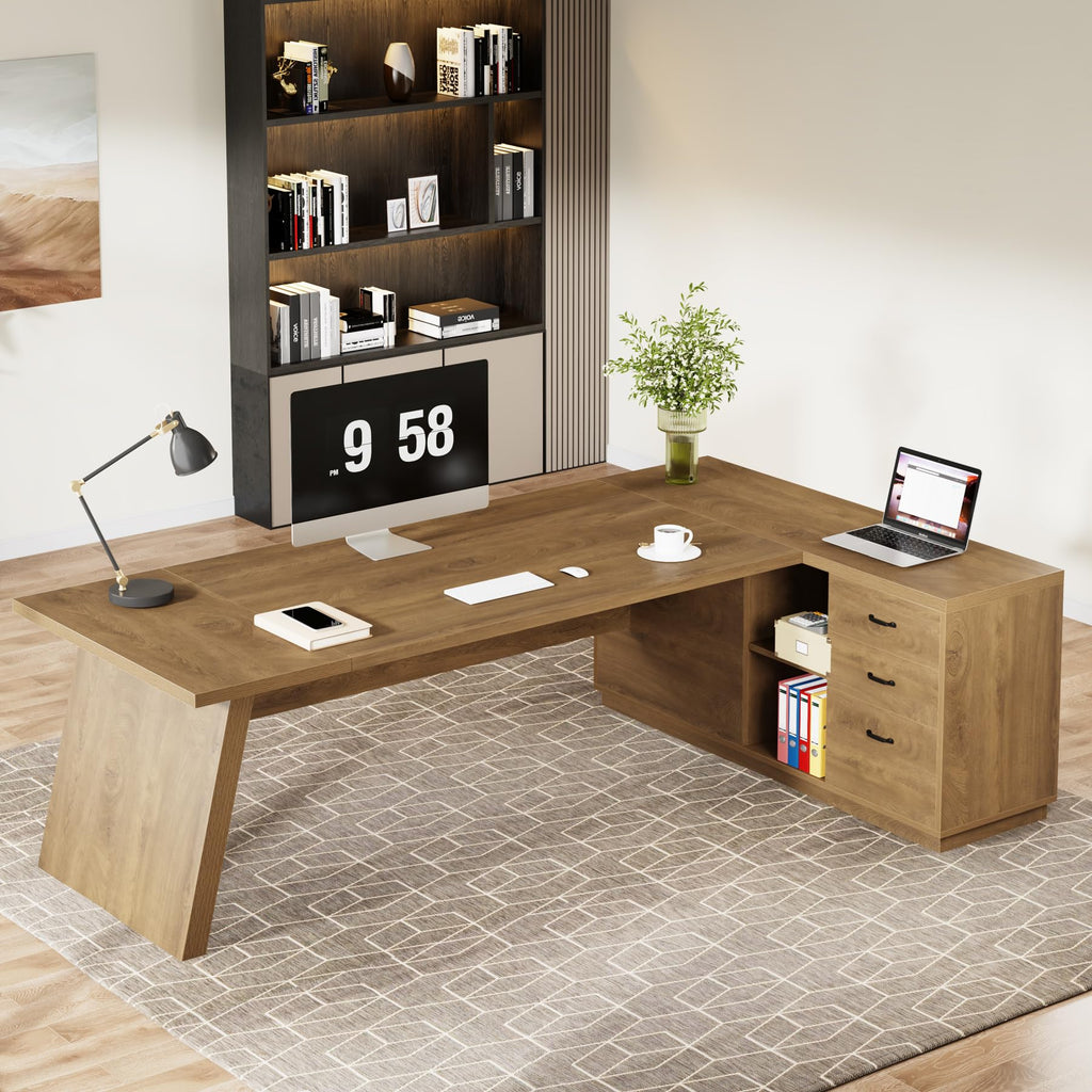 Tribesigns 78" L-Shaped Executive Desk, Large Modern Office Desk with Drawers and Lateral File Cabinet, Business Furniture with Storage Shelves, Big Computer Table for Home Office
