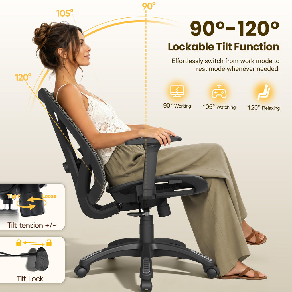 Ergonomic Office Chair, Mesh Computer Desk Chairs with BIFMA X5.1 Certified, Adjustable Lumbar Support, 3D Arm, Tilt Back, Wide Seat, Comfy Swivel Work Task Chair for Company and Home