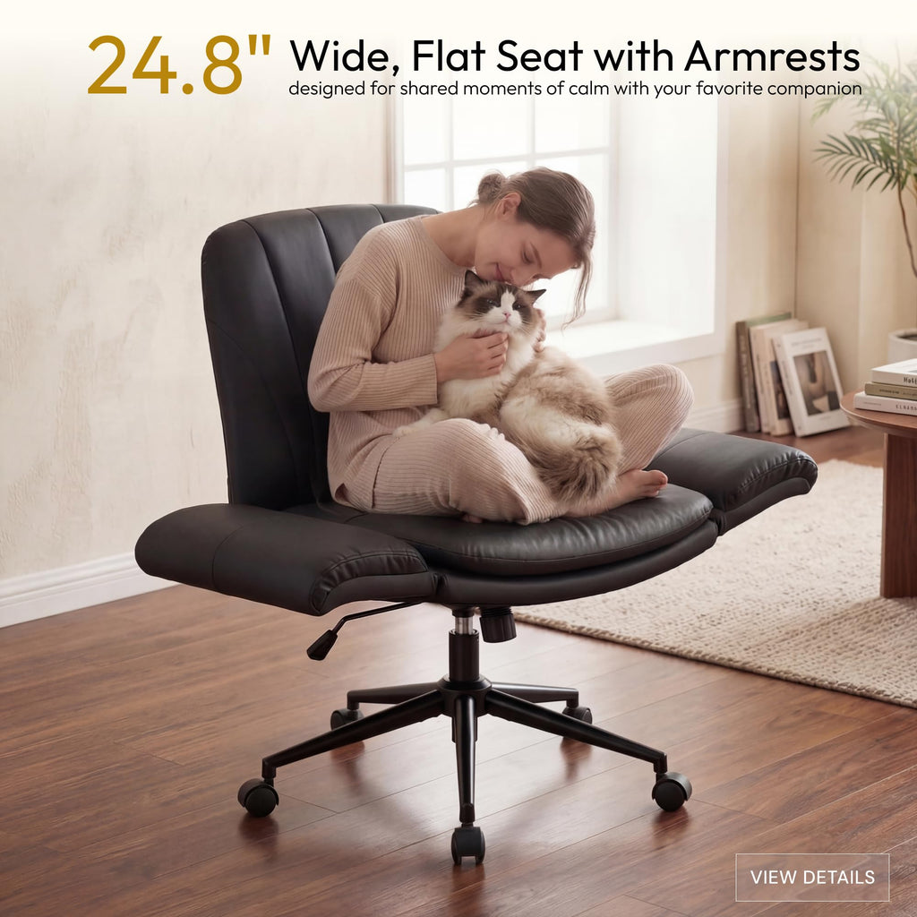 Dowinx Criss Cross Chair with Five-Level Adjustable Arms and Wheels - Comfortable Ergonomic PU Leather Swivel Vanity Chair