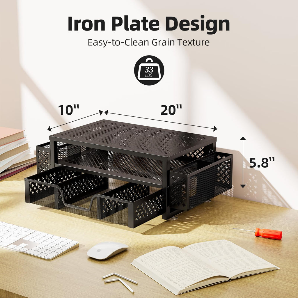 Simple Trending Metal Monitor Stand Riser and Computer Desk Organizer with Drawer for Laptop, Computer, iMac
