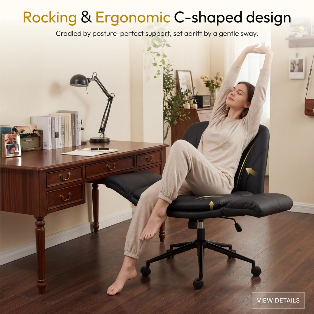 Dowinx Criss Cross Chair with Five-Level Adjustable Arms and Wheels - Comfortable Ergonomic PU Leather Swivel Vanity Chair