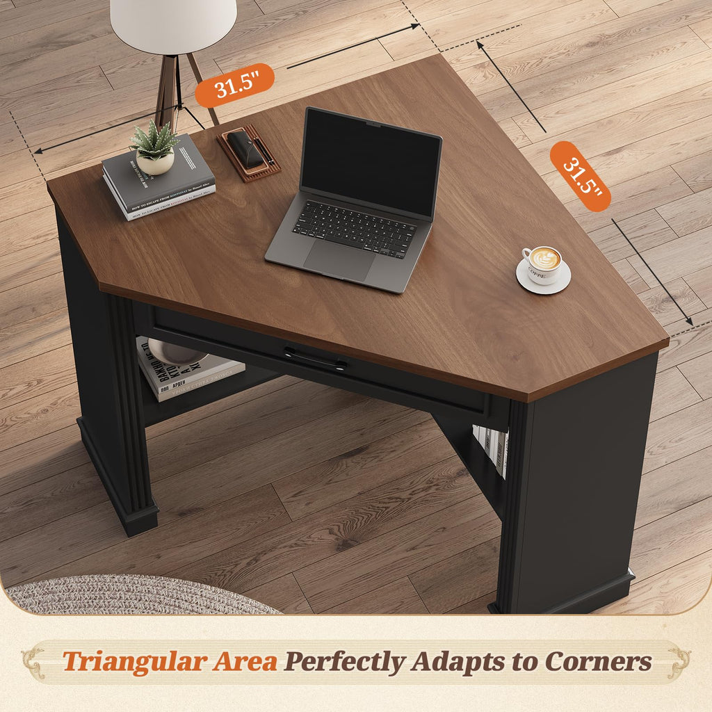 SEDETA Corner Desk for Small Space, Corner Computer Desk, Small Computer Desk with Drawers and Storage Shelves for Home Office, Living Room, Bedroom