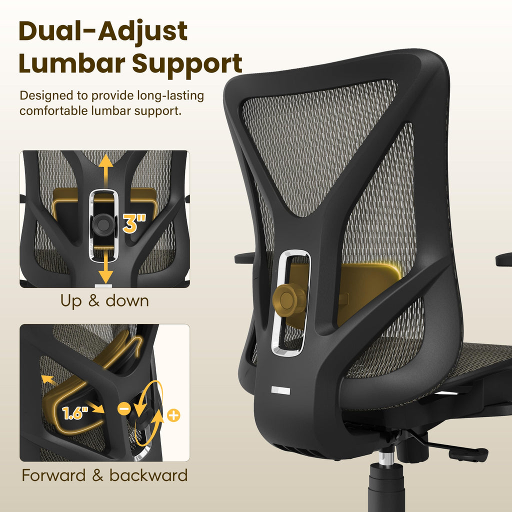 Ergonomic Office Chair, Mesh Computer Desk Chairs with BIFMA X5.1 Certified, Adjustable Lumbar Support, 3D Arm, Tilt Back, Wide Seat, Comfy Swivel Work Task Chair for Company and Home