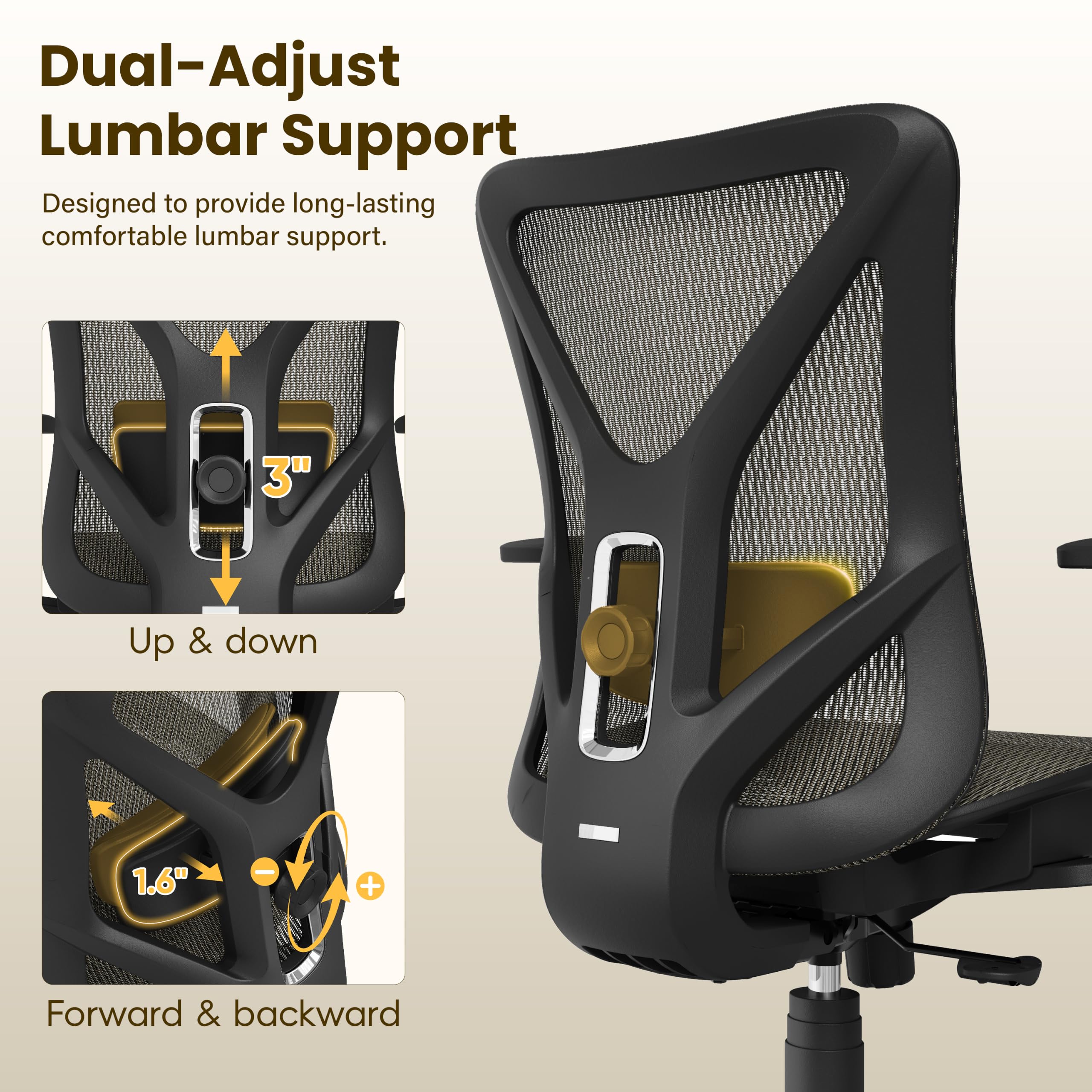 Ergonomic Office Chair, Mesh Computer Desk Chairs with BIFMA X5.1 Certified, Adjustable Lumbar Support, 3D Arm, Tilt Back, Wide Seat, Comfy Swivel Work Task Chair for Company and Home