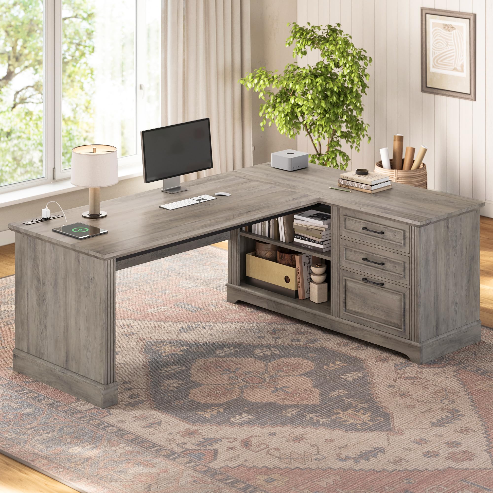 SEDETA Corner Desk for Small Space, Corner Computer Desk, Small Computer Desk with Drawers and Storage Shelves for Home Office, Living Room, Bedroom