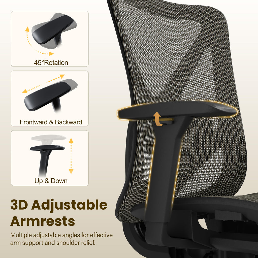 Ergonomic Office Chair, Mesh Computer Desk Chairs with BIFMA X5.1 Certified, Adjustable Lumbar Support, 3D Arm, Tilt Back, Wide Seat, Comfy Swivel Work Task Chair for Company and Home